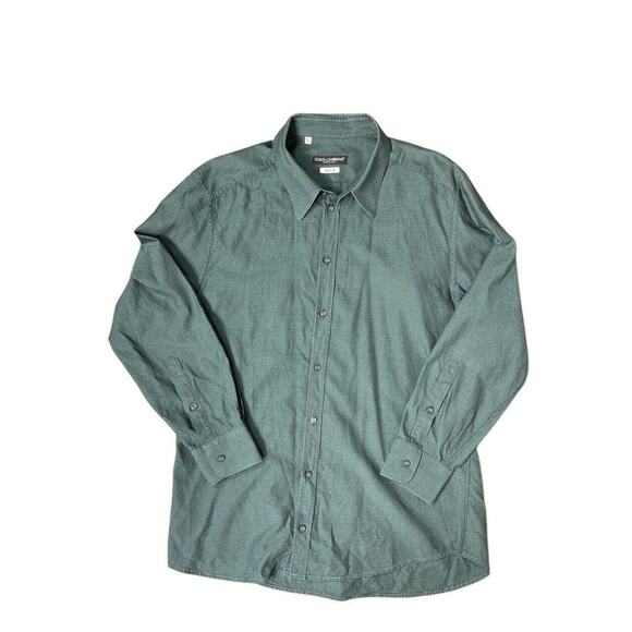 Dolce & Gabanna Gold Men's 18.5/42 Green Black Patterned Button Down Shirt EUC - Picture 1 of 4